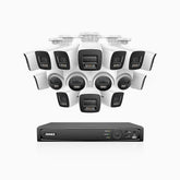 H800 - 4K 16 Channel PoE Security System with 12 Bullet & 4 Turret Cameras, Human & Vehicle Detection, Color & IR Night Vision, Built-in Mic, RTSP Supported